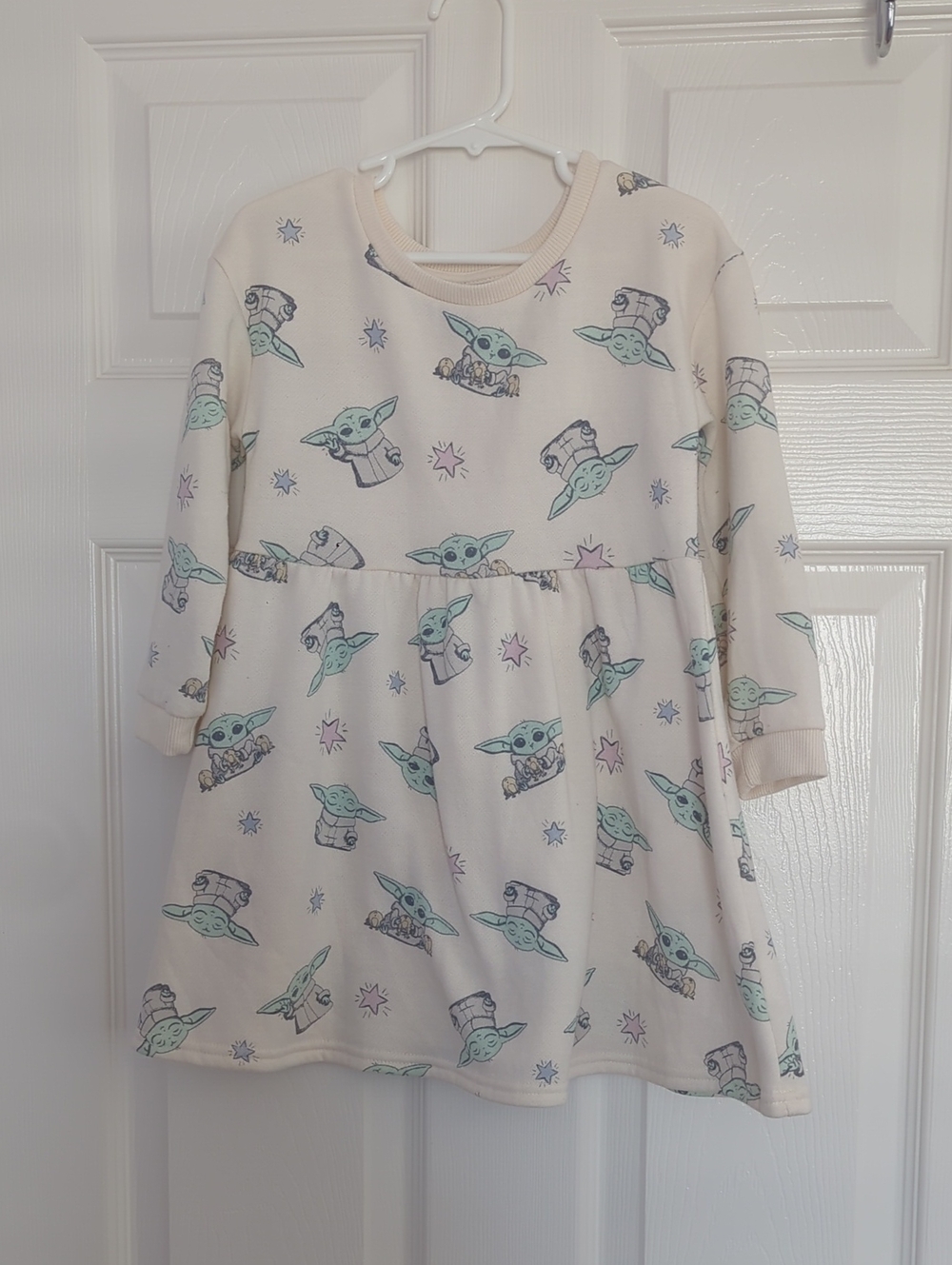 Star Wars Cream Baby Yoda Print Long-Sleeve Dress 4T